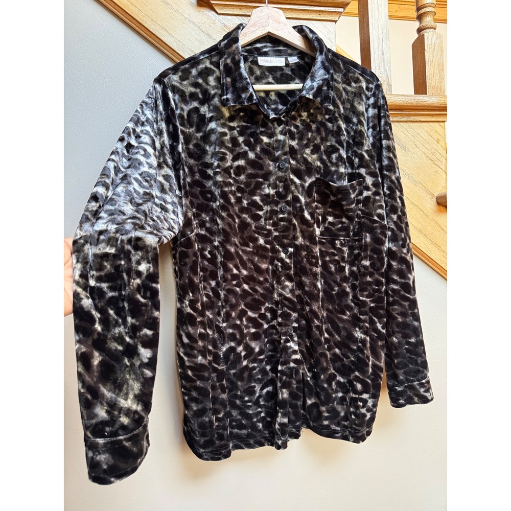 Belle‎ Kim Gravel Women Leopard Velvet Button Shirt Whimsigoth Fairy Grunge L